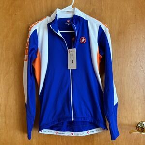 Castelli Premio Full Zip Long Sleeve Cycling Jersey Size L Blue Orange White